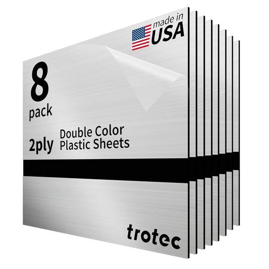 Trotec | Metallic Looking Acrylic Sheet | 12"x12"x1/16, 8 Pcs | Brushed Silver/Black | Metallic Finish - Scratch Resistant for Laser Engraving & Cutting,Printing,Glowforge,Name Plate | USA Made