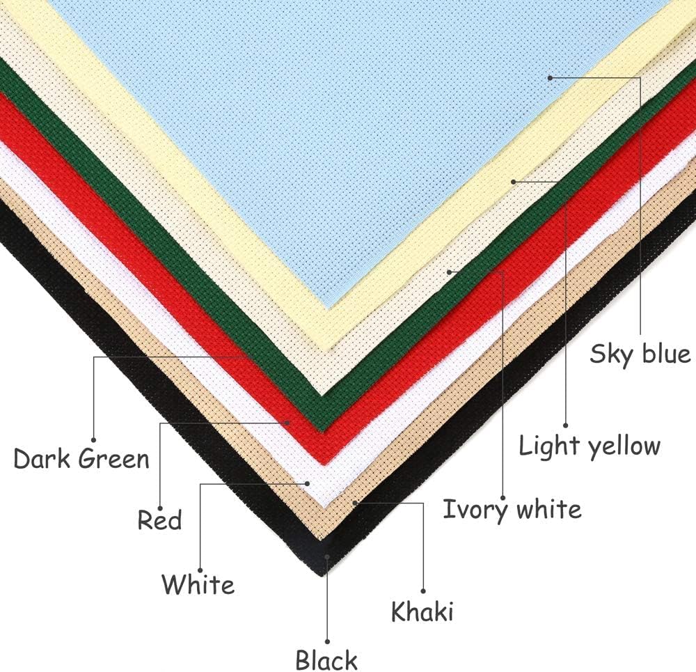 Caydo 8 Pieces Aida Cloth 8 Color 14 Count Classic Reserve Cross Stitch Fabric, 12 by 18-Inch