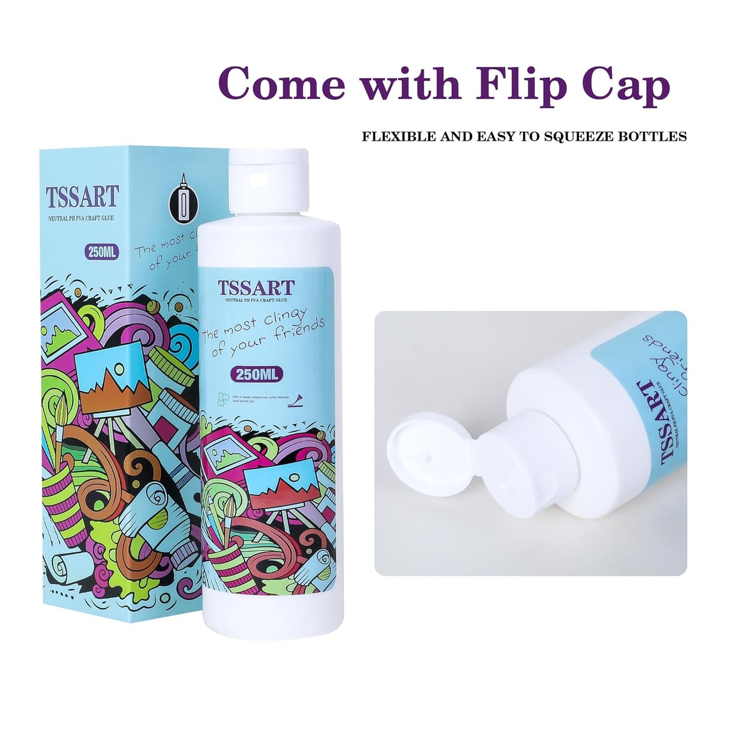 Neutral pH Craft Glue - 8.4floz Acid-Free PVA Formula Water Soluble Glue, Dries Clear and Flexible - Ideal for Arts, Paper, Photography, Scrapbooking and Book Binding - Flip Cap