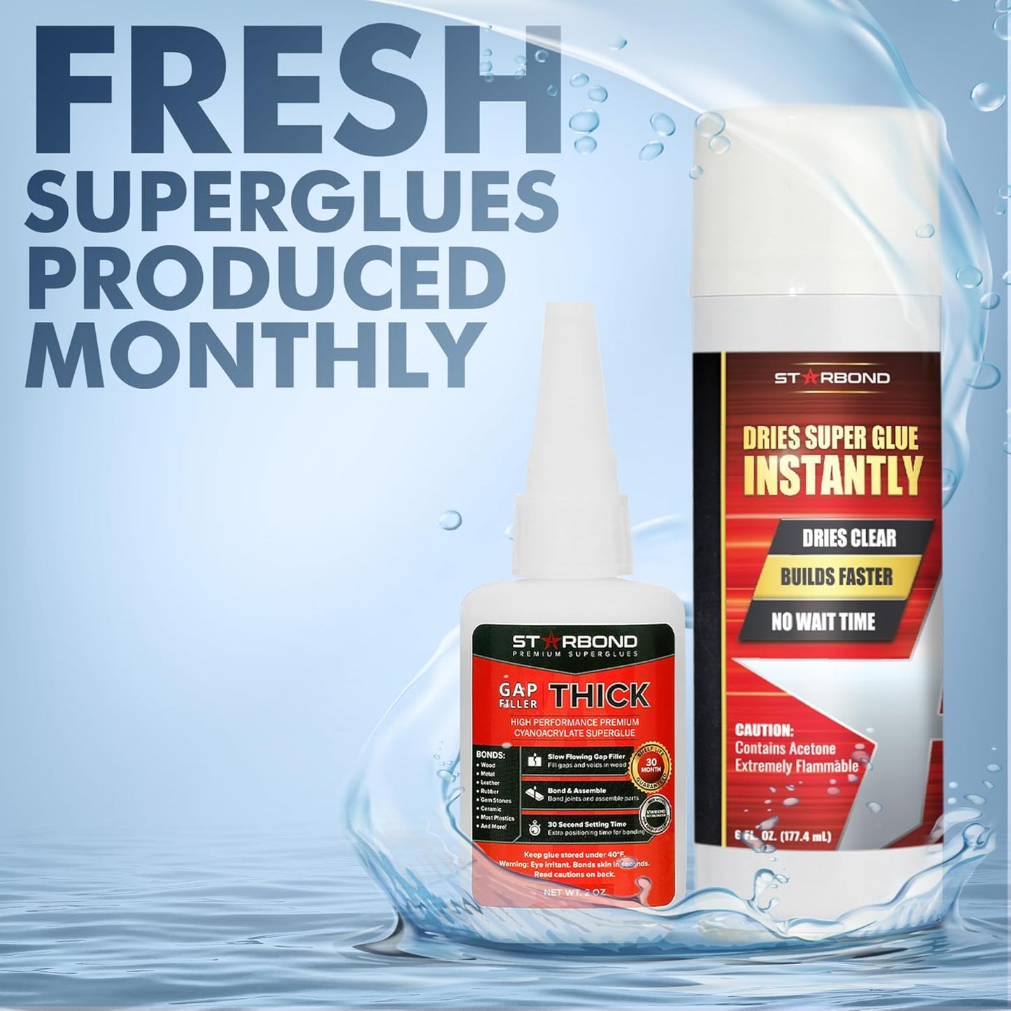 Starbond 2 oz Thick CA Glue with 6 oz Aerosol Activator Bundle Premium Cyanoacrylate Super Glue for Mitre Joint Bonding, Woodworking, Carpentry, Archery Fletching