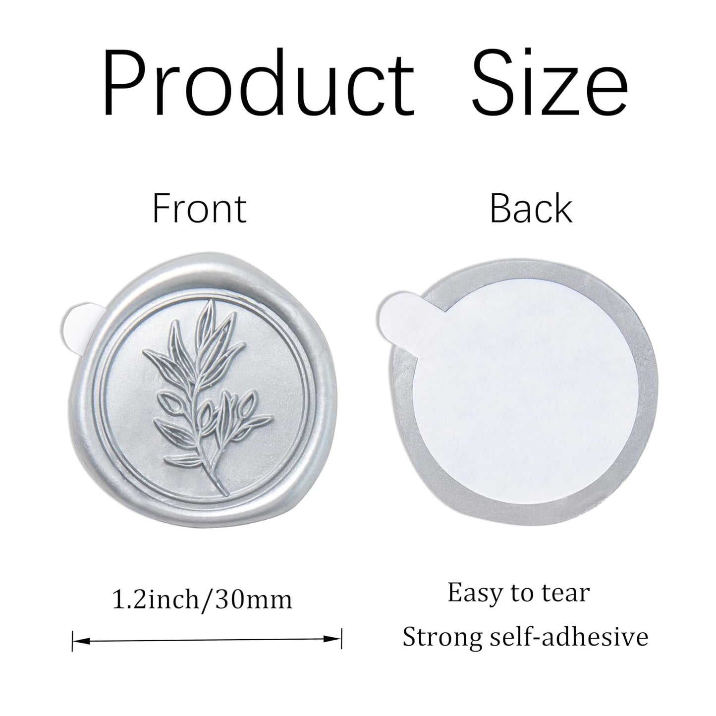 PONATIA Silver Wax Seal Stickers -50pcs Eucalyptus Self- Adhesive Wedding Seal Stickers, Perfect for Invitation Cards, Envelopes, Christmas Cards, Gift Wrapping, Party Decor