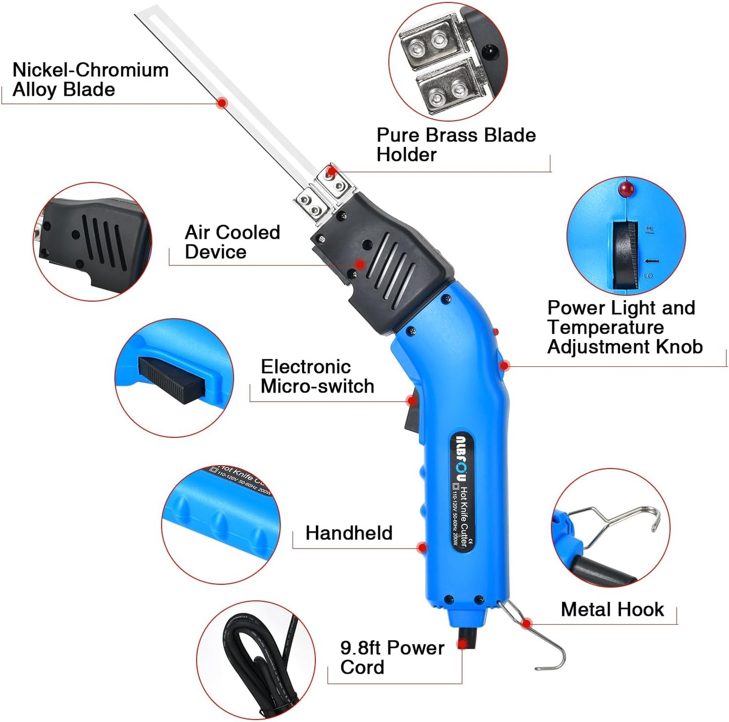 Hot Knife Foam Cutter Air Cooled 200W (4 Blades) Electric Hot Knife Styrofoam Cutter Foam Cutting Tool for EPP, EPS, XPS, EVA, EPE, PU, KT Board, Sponge