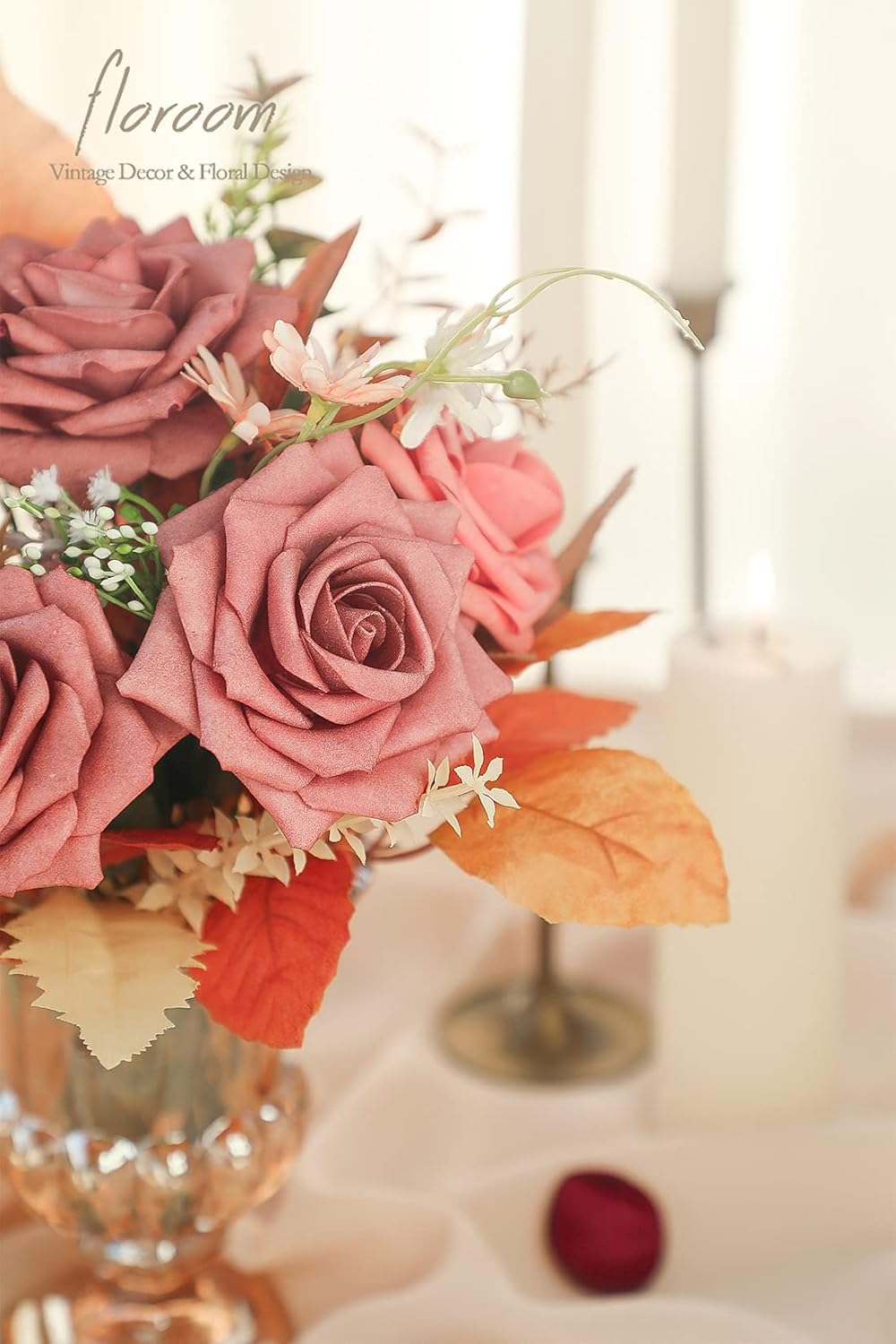 Floroom Artificial Flowers 16pcs 3.5" Real Looking Dusty Rose Foam Fake Hybrid Tea Roses with Stems for DIY Wedding Bouquets Bridal Shower Centerpieces Floral Arrangements Party Tables Home Decoration