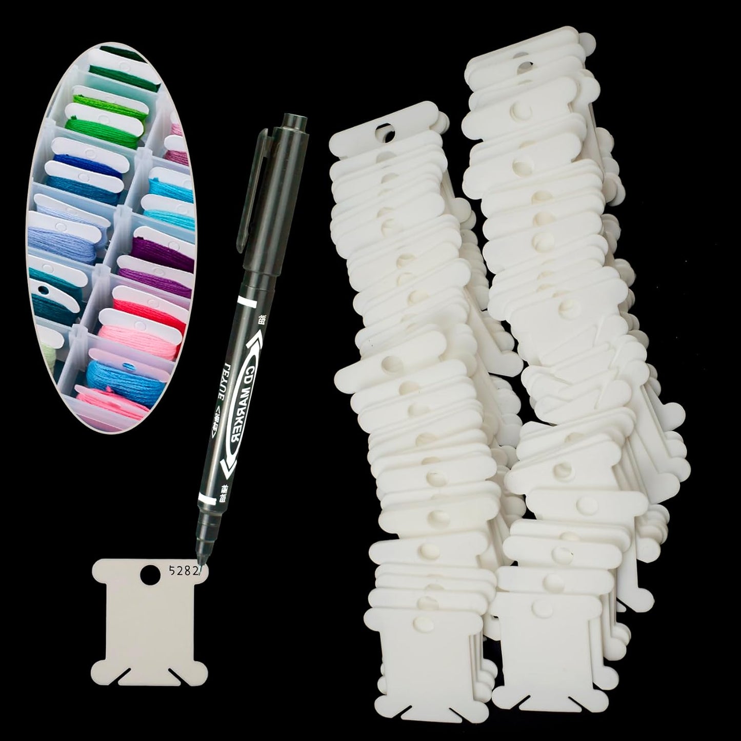 Embroidery Floss Organizer, 2 Removable 18 Compartments Cross Stitch Thread Storage Box with 200 Plastic Embroidery Floss Bobbins, 1 Floss Winder and 1 Marker