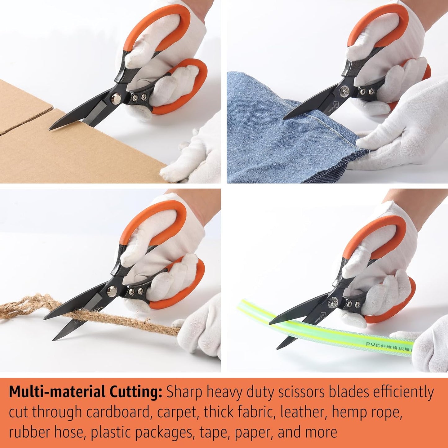 Heavy Duty All Purpose Scissors, Stainless Steel Blades, Black Orange Comfort Grip Handle, 8.5 Inch Professional Multipurpose Utility Sharp Shears for Kitchen, Garden, Office, Craft, Sewing