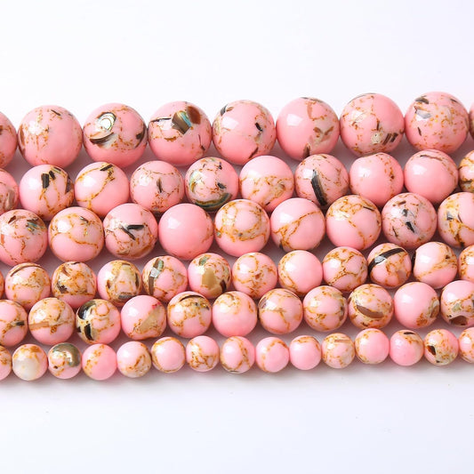 60PCS 6MM Natural Pink Shell Turquoise Beads for Jewelry Making with Mother-of-Pearl Round Loose Beads DIY Bracelet Accessories 15" (6mm, Pink Shell Turquoises)