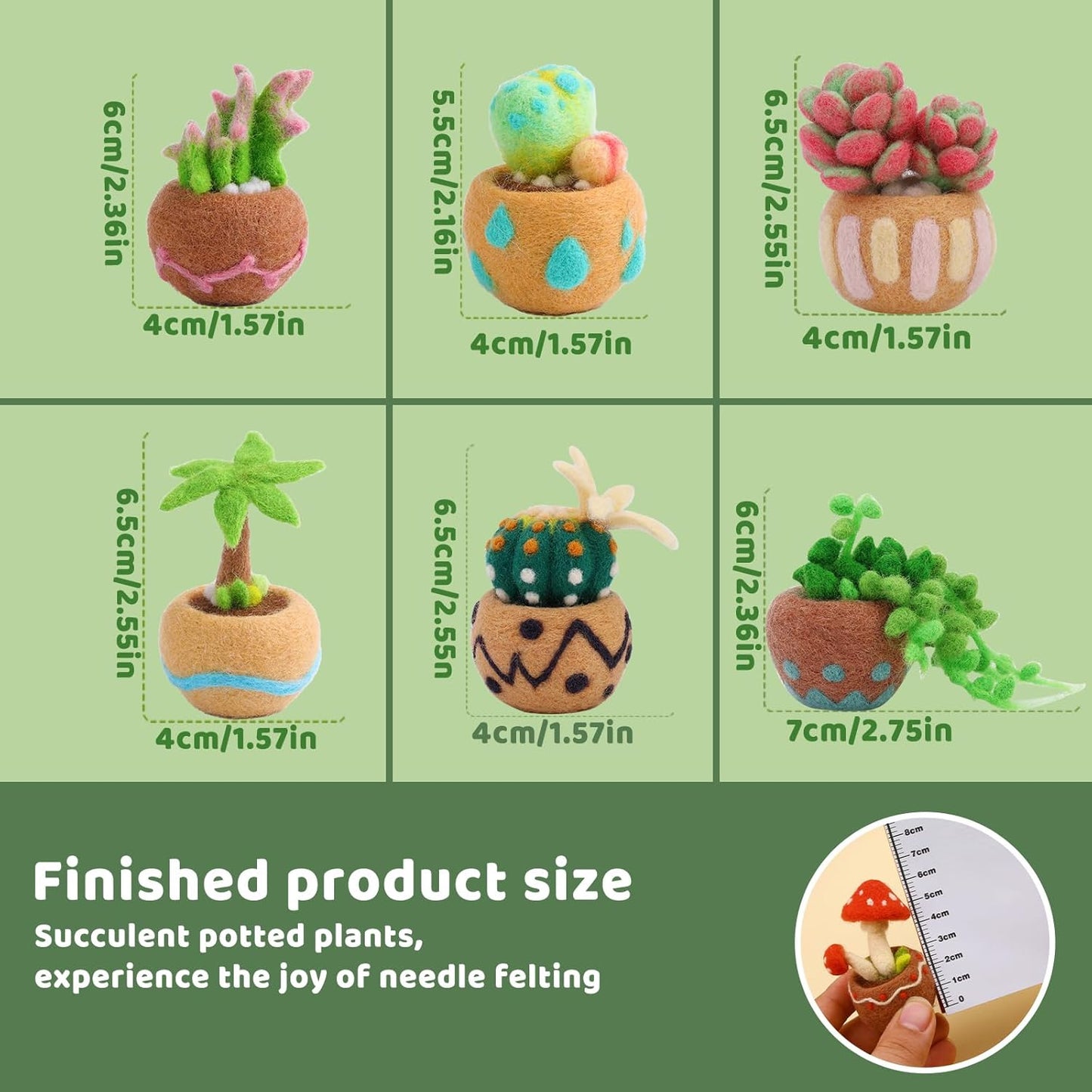 Yizzvb Needle Felting Kit, 6 Pcs Succulent Felting Kit for Beginner, Felting Kit, Needle Felting Tools Including Wool Roving, Foam Mat, Felting Needles and Instructions for DIY Felting Starters