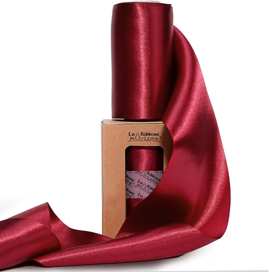 LaRibbons Red Satin Ribbon 4 Inch 10 Yards Christmas Ribbons Double Faced Luxury Burgundy Silk Ribbon for Gift Wrapping Flower Bouquets Bow Christmas Wedding Party Decoration