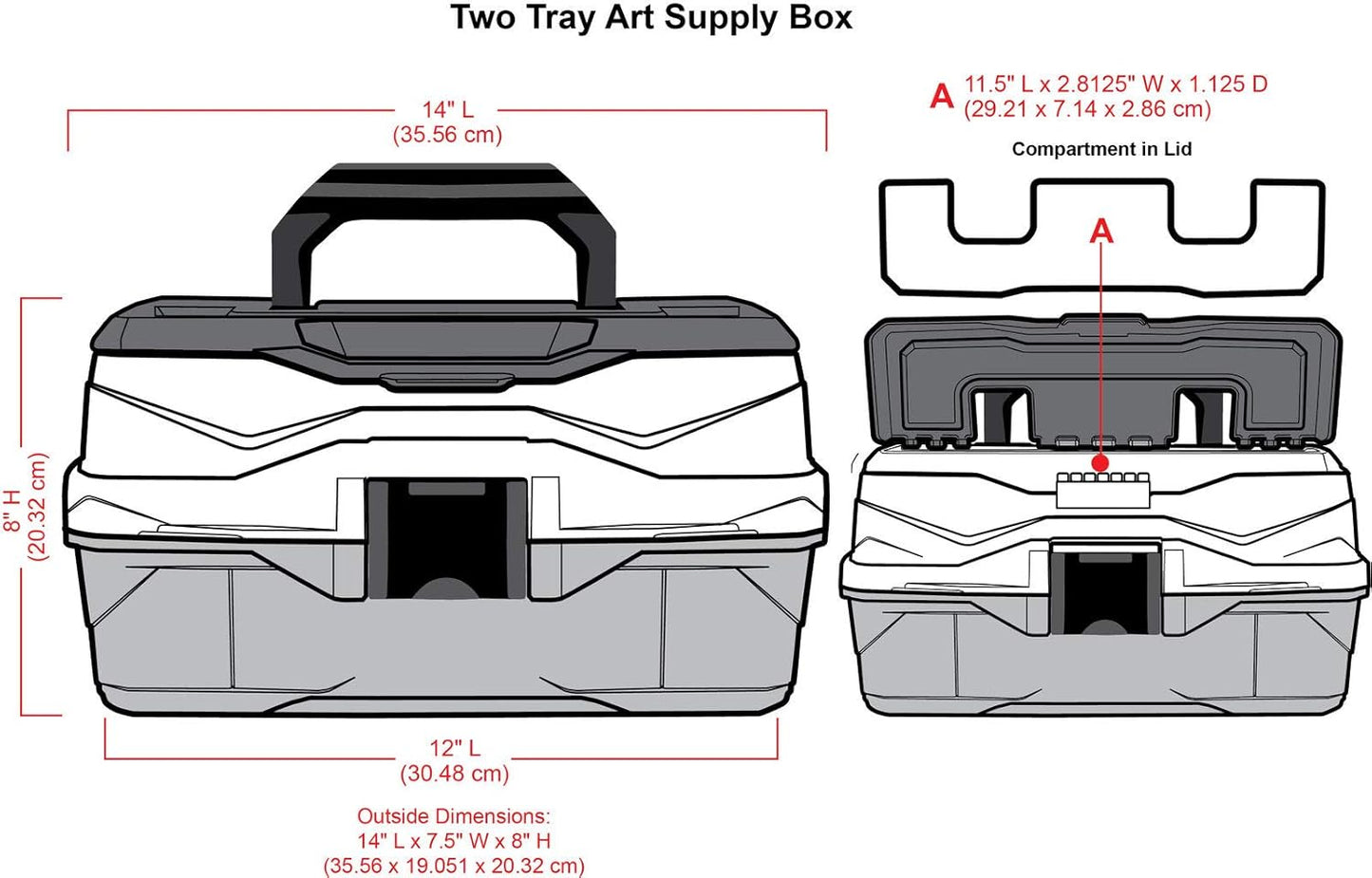 ArtBin 6892AG 2-Tray Art Supply Box, Portable Art & Craft Organizer with Lift-Up Trays, [1] Plastic Storage Case, Gray/Black