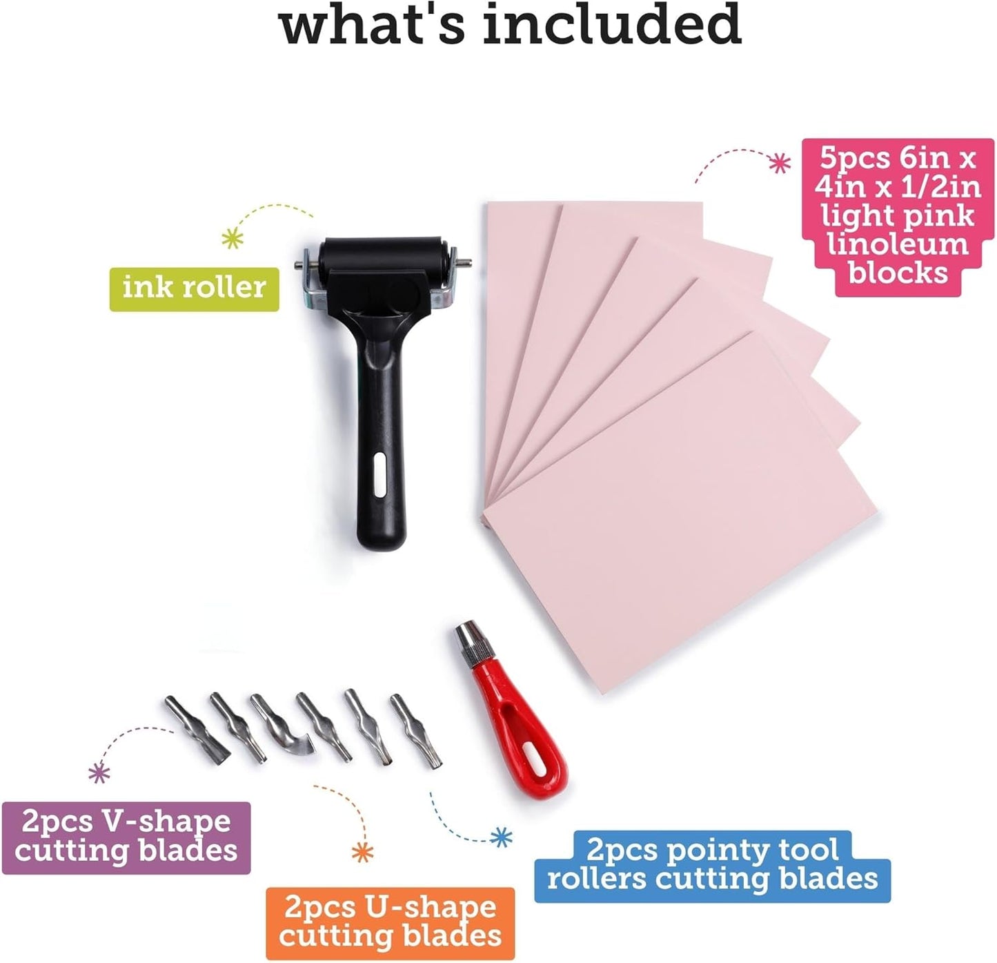 Incraftables Linocut Block Printing Kit – Includes 5 Soft 4" x 6" Rubber Blocks and Carving Tools – Complete Rubber Stamp Making Kit for Beginners, Artists & DIY Crafts