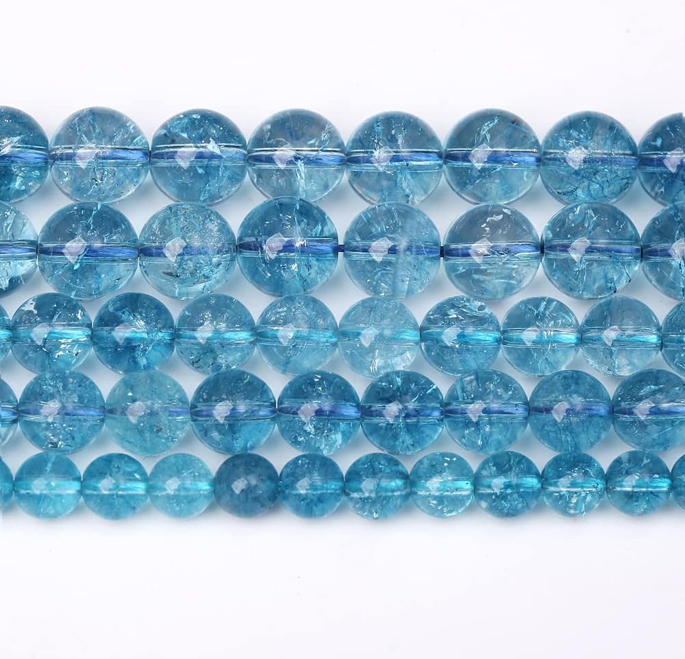 120pcs 6mm Blue Topaz Crystal Quartz Natural Stone Round Loose Beads for Jewelry Making DIY Bracelet Necklace Earrings 32" 2 Strands