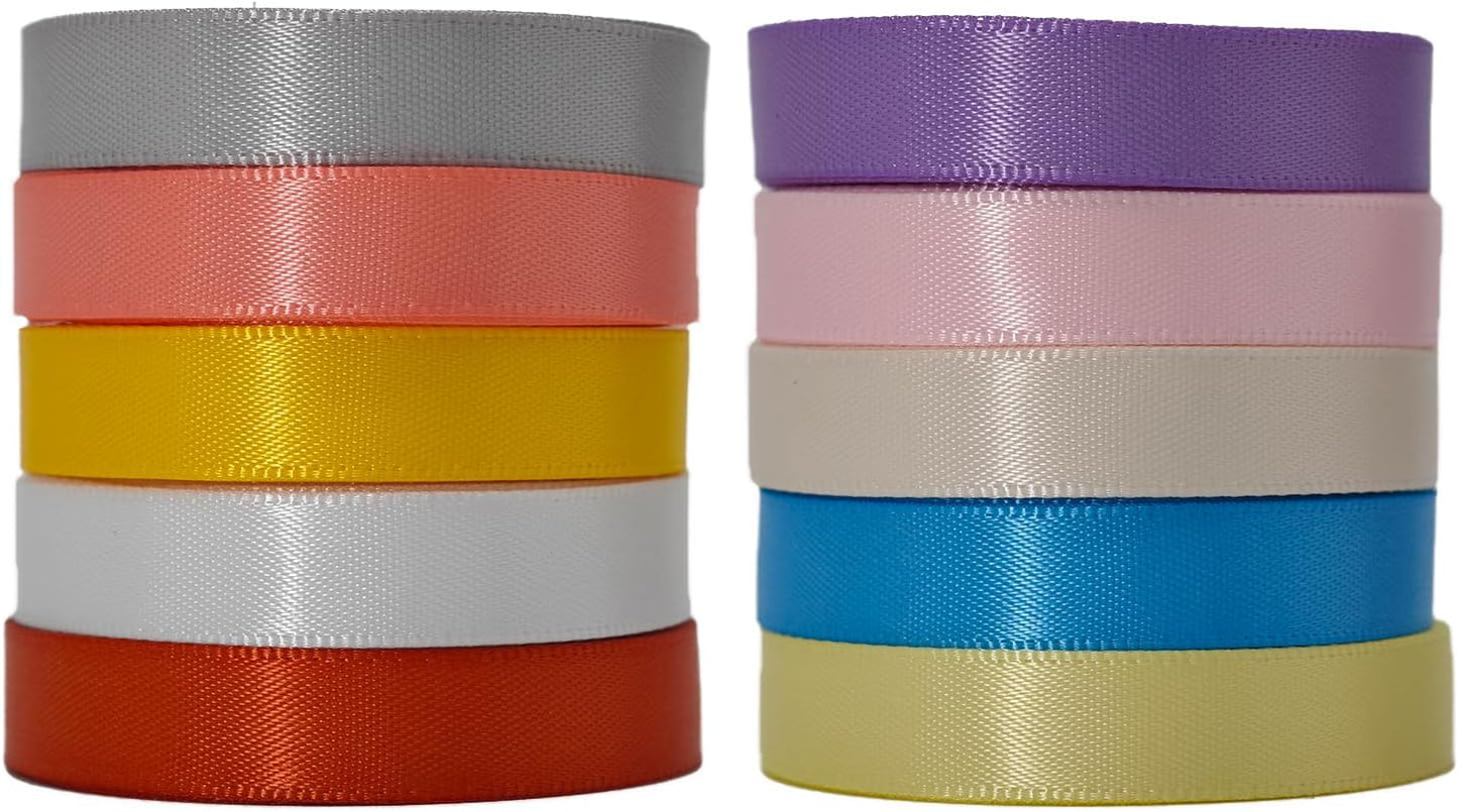 3/8 Double-Faced Satin Ribbon 50 Yards Set,“Morning Meadow”–10 Nature Colored Ribbon Bulk for Gift Wrapping, Crafts, Flower Bouquet, Easter, Wedding, Party Decor, Teacher Kids, Hair & Bows