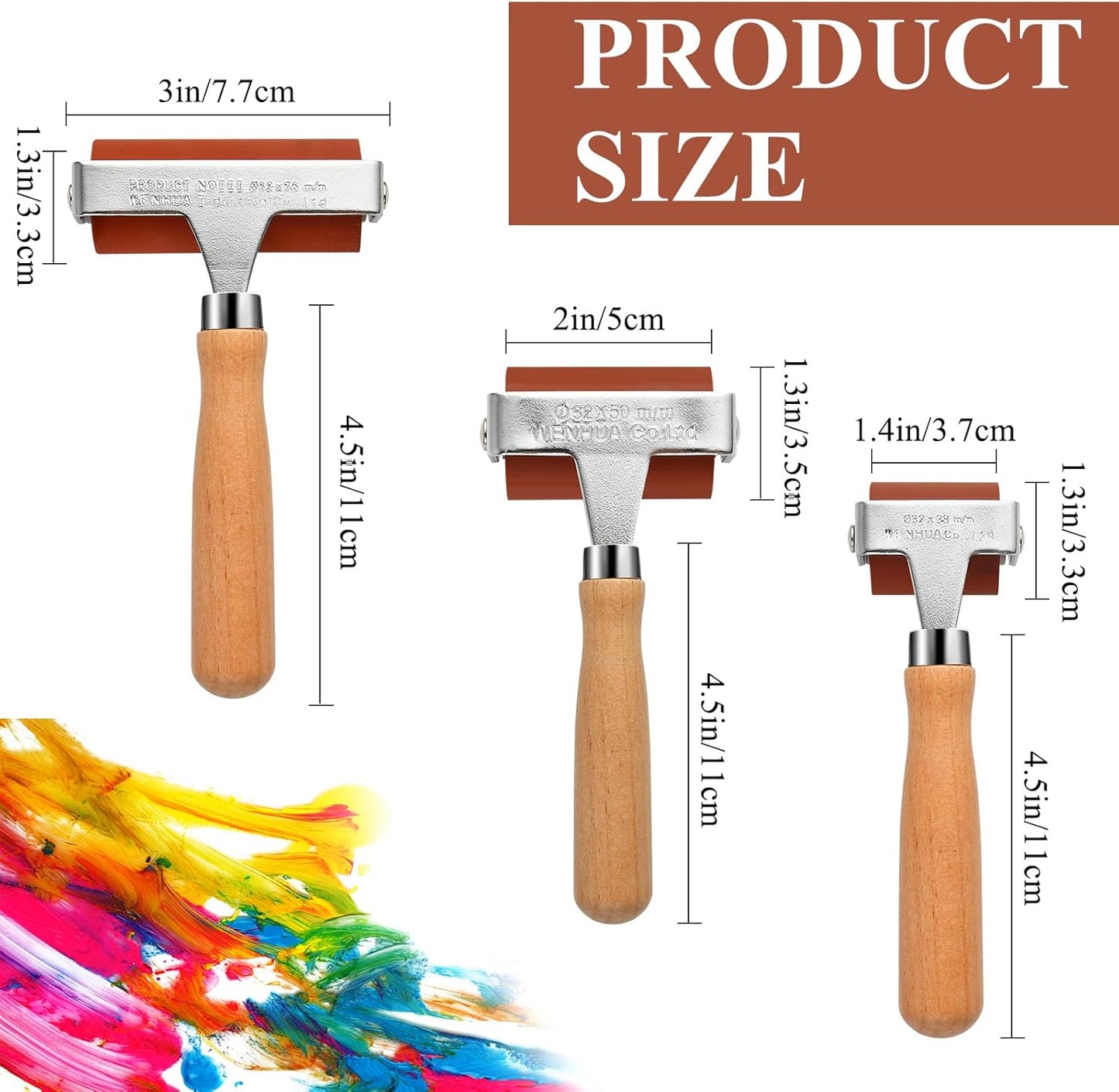 Supkiir 3Pcs Rubber Brayer Roller, Mix Size Rubber Roller Tool for Printmaking, Ink Roller Stamping Brayers with Comfort Grip Construction Tools for Craft Wallpapers Scrapbooks