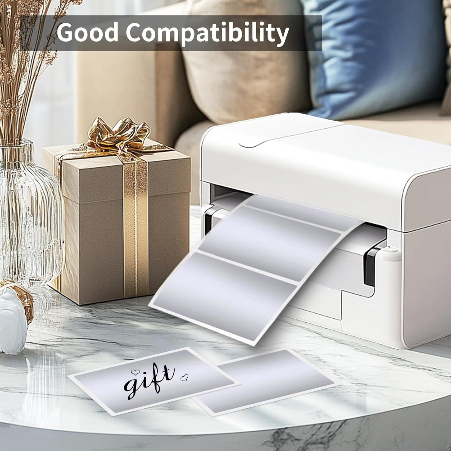 2" x 3" Silver Thermal Label Stickers,Waterproof Thermal Printer Sticker Labels for Gift Wrapping, Self-Adhesive Name Price Tag DIY Custom Logo Design (280 pcs,Silver)