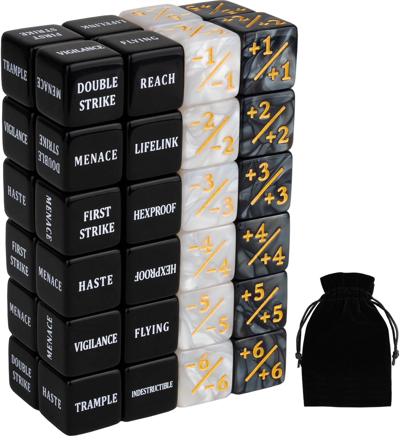 48 PCS MTG Dice Counters Bulk Black Ability Keywords Counter Marble Life Buff Tokens Dice Compatible with Magic The Gathering Cards Game Accessories