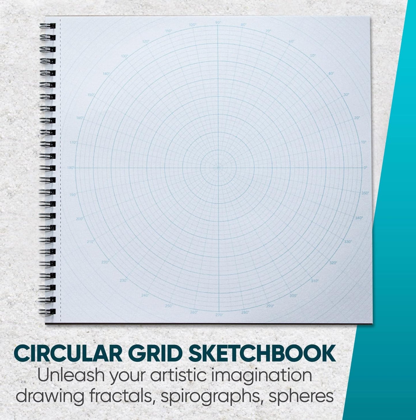 KOALA TOOLS - Circular Grid Sketchbook with Polar Coordinate Graph Paper, Polar Grid for Circular Designs, Mandala, and Geometric Patterns, 8.5 x 8.5 inches, 60 pages - Pack of 1