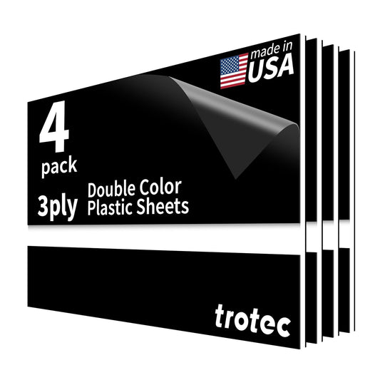 Trotec TroLase | 12"x20"x1/8", 4 Pcs | Black/White/Black | 3 Ply | Modified Acrylic | Laser Engraving Double Color Plastic Sheet | Engraving Blanks for Laser, Saw, Guillotine | Made in USA