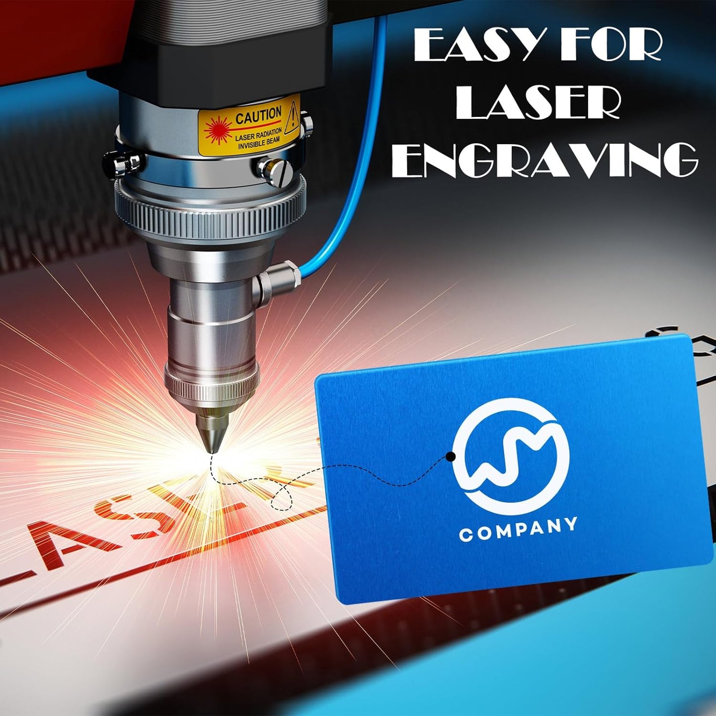 weparmeety 100 Pcs Metal Engraving Blanks Colorful Aluminum Sheet Laser Engraving Business Card Multipurpose DIY Gift Cards 86 x 54 x 0.21 mm (Blue)