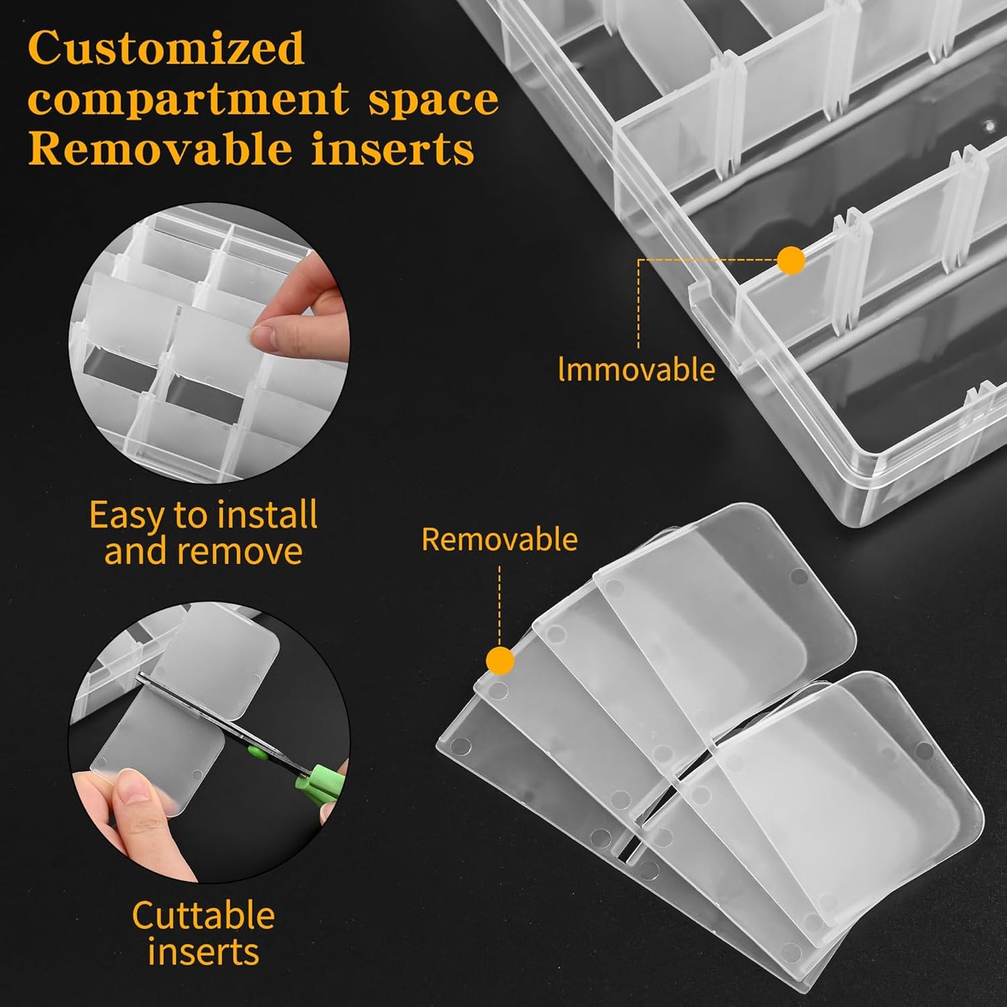 3 Pcs 36 Large Grids Clear Plastic Organizer Box with Adjustable Dividers Craft Organizers Box for Bead,Jewelry,DIY Crafts,Art,Small Items Storage (Clear-3pack-108 Grids)