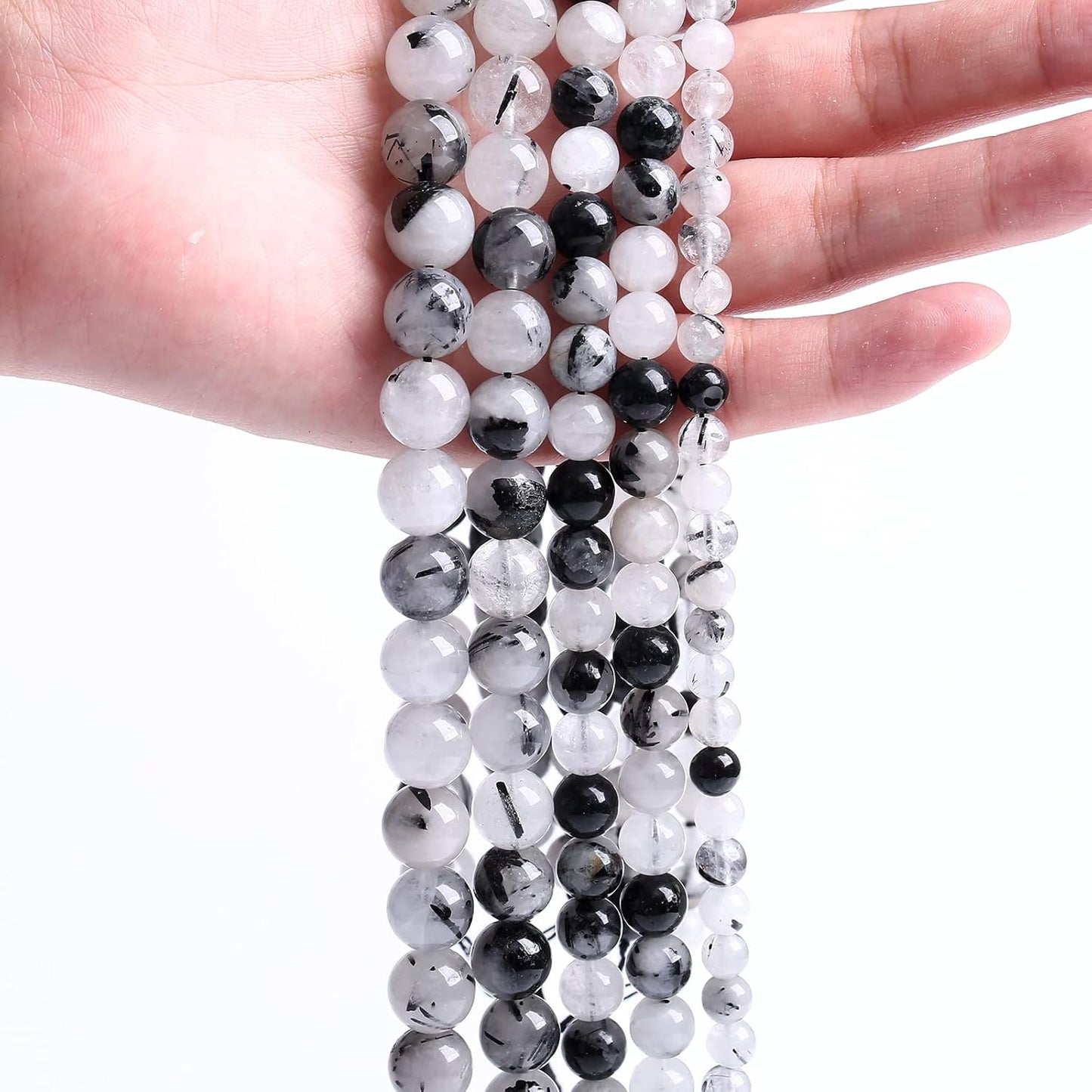 AAA Natural Black Quartz Rutilated Beads Round Loose Beads for Jewelry Making DIY Bracelet 32pcs 12mm Crystal Energy Healing Power Stone (Black Rutilated Quartz Crystal, 12mm)