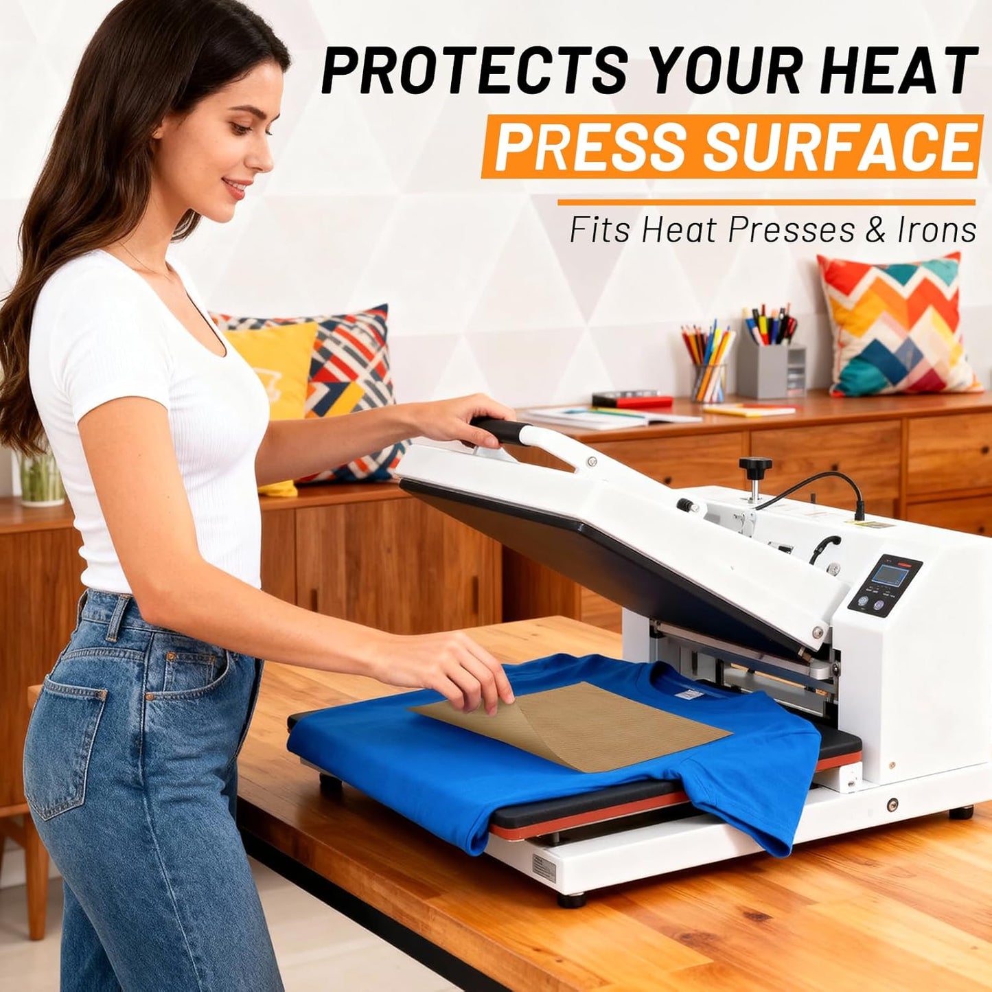 Svaldo Teflon Sheets for Heat Press, 10 Pack, 12x16 Heat Press Paper for T Shirts, Hat, Reusable Non Stick PTFE Teflon Sheet, Iron Transfer Paper for Sublimation Machine, Craft & Baking