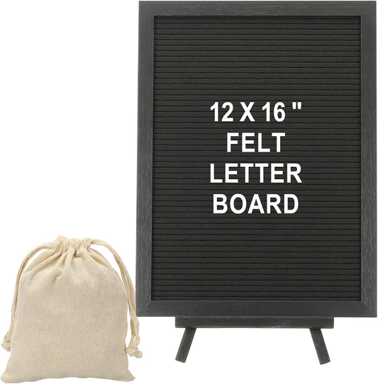 PATIKIL Felt Letter Board, 12x16Inches Black Wooden Changeable Message Board with Storage Bag Stand for Kitchen Menu Classroom Farmhouse Decor Notes, White Letter