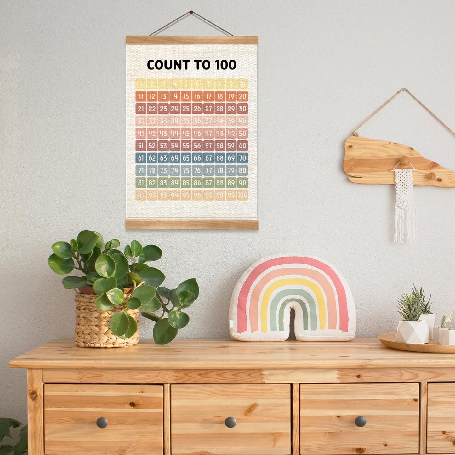 Numbers 1-100 Poster Chart, Number Chart Wall Art Decor, Boho Classroom Decor, Count to 100Learning Posters Banner for Classroom Nursery Kids Room Playroom Preschool Decorations (12x16inch 1-100)