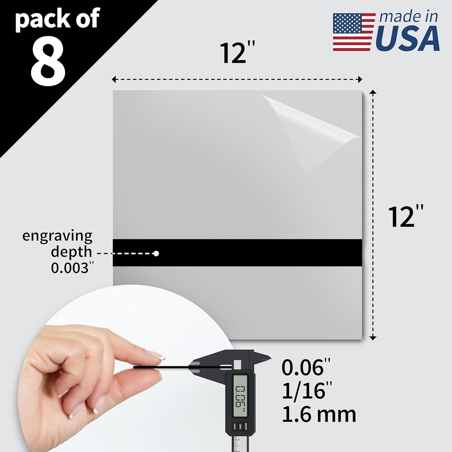 Trotec | Metallic Looking Acrylic Sheet | 12"x12"x1/16, 8 Pcs | Smooth Silver/Black | Metallic Finish - Scratch Resistant for Laser Engraving & Cutting,Printing,Glowforge,Name Plate | USA Made