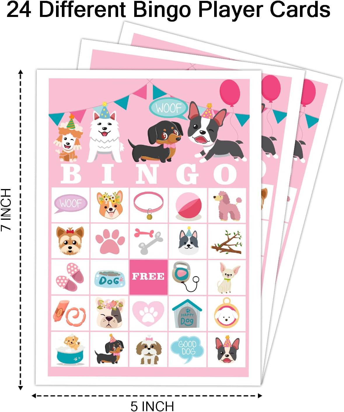 Puppy Dog Party Bingo Game Cards(24 Players), Animal Themed Bingo Card for Family Friend Adult, Large Group Holiday Doggie Party Activity Favor Decoration Supplies -004