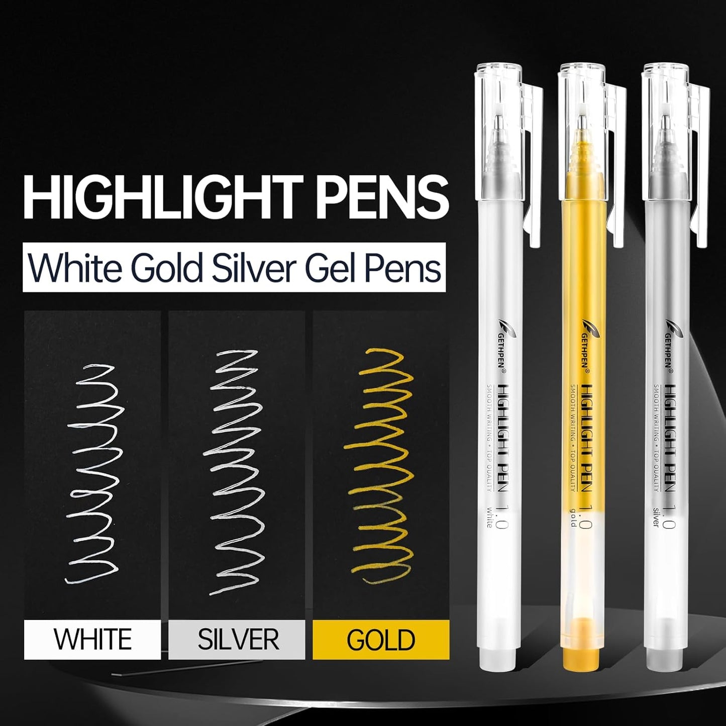 White Gel Pens, 1.0mm Extra Fine Point Gel Ink Pen Set – Opaque Archival Ink Pens for Black Paper Drawing, Bullet Journaling & Artists Drawing, 3 Pack
