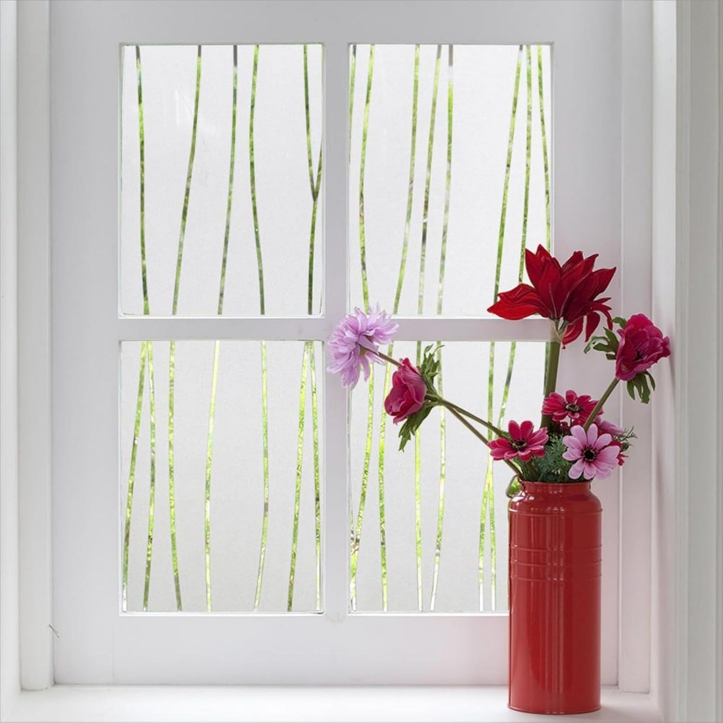 Finnez Window Privacy Film Decorative Frosted Window Cling Privacy Film for Glass, Non-Adhesive Heat Anti-UV for Home Office Living Room, Irregular Stripe Patterns, 23.6 x 157.4 Inches