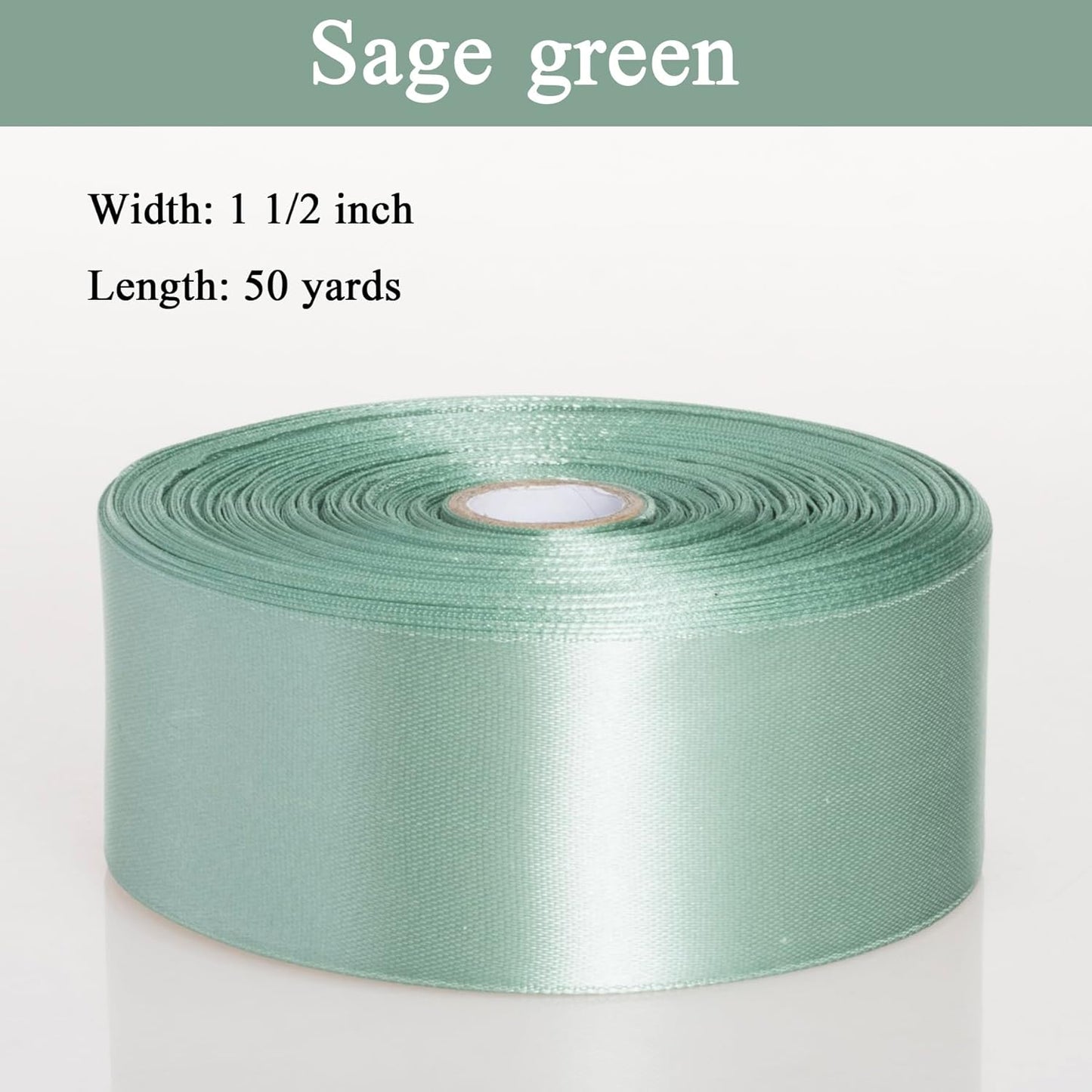 1 1/2 Inch Sage Green Solid Satin Ribbon, 50 Yards Craft Fabric Ribbon for Gift Wrapping Floral Bouquets Wedding Party Decoration
