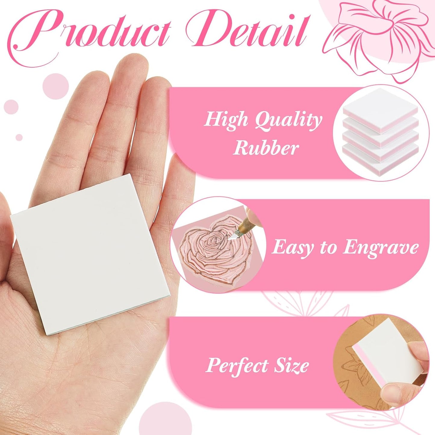Frienda 24 Pcs 2" x 2" Rubber Carving Blocks Linoleum Blocks for Printmaking, Stamp Making, DIY Crafting, Scrapbook, Painting, Soft and Easy to Carve (White Pink)