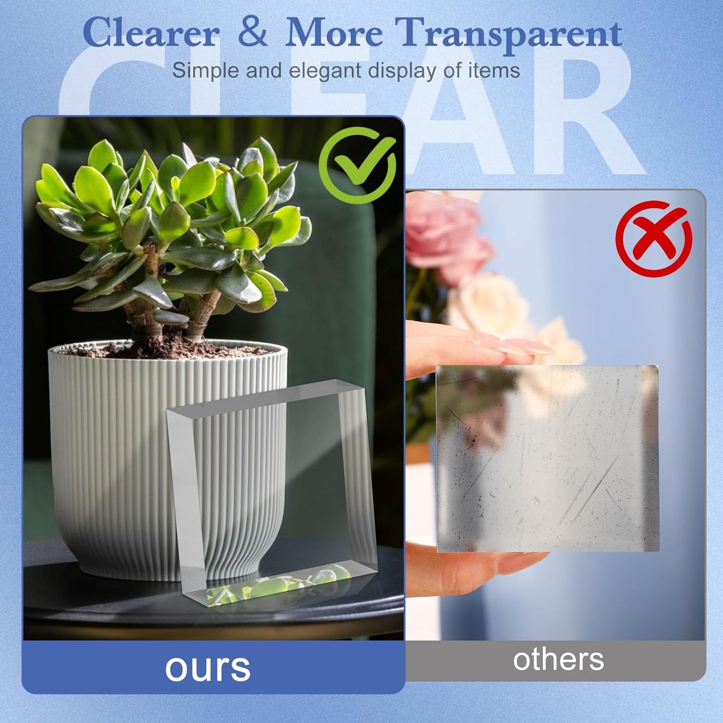 Acrylic Blocks 3 X 3 X 2 Inch 4 Pcs Acrylic Base Stand for Display Clear Block Square Riser Display Stands Pedestal Polished Cube for Jewelry trophy Props Collection Ring