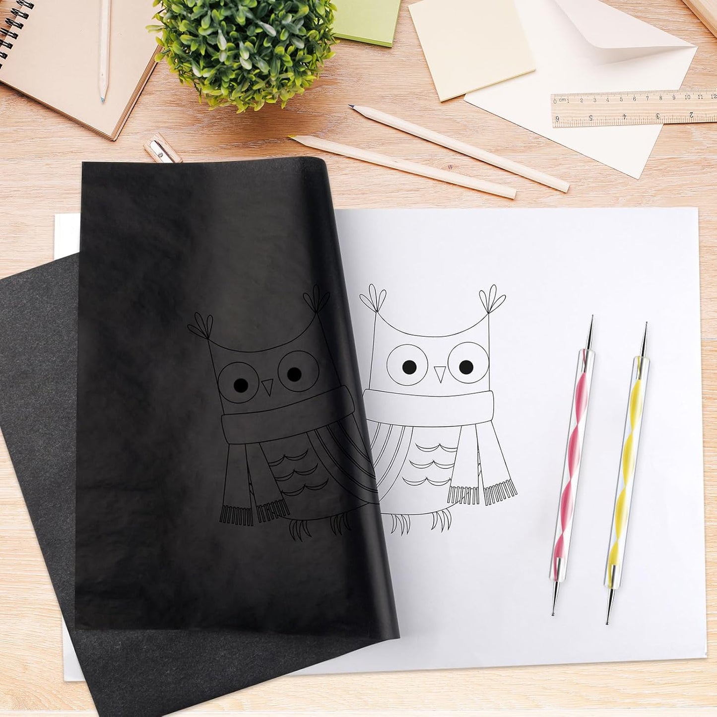 ASTARON 150 Sheets Black Carbon Copy Paper and Tracing Paper with 5 Pcs Embossing Styluses Tool Set, Carbon Transfer Paper for Tracing on Wood Fabric