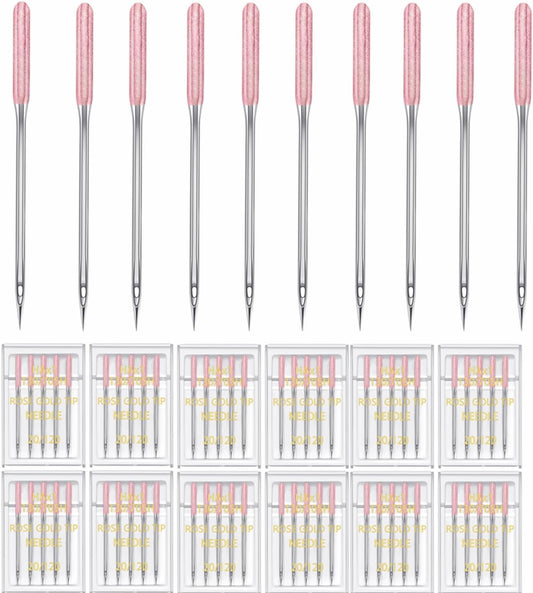HONEYSEW 60 Pieces Sewing Machine Needles Universal Regular Point Machine Needles for Home Sewing Machine Compatible with Singer, Brother and Old Sewing Machine (Rose Gold,Size 20-60PCS)