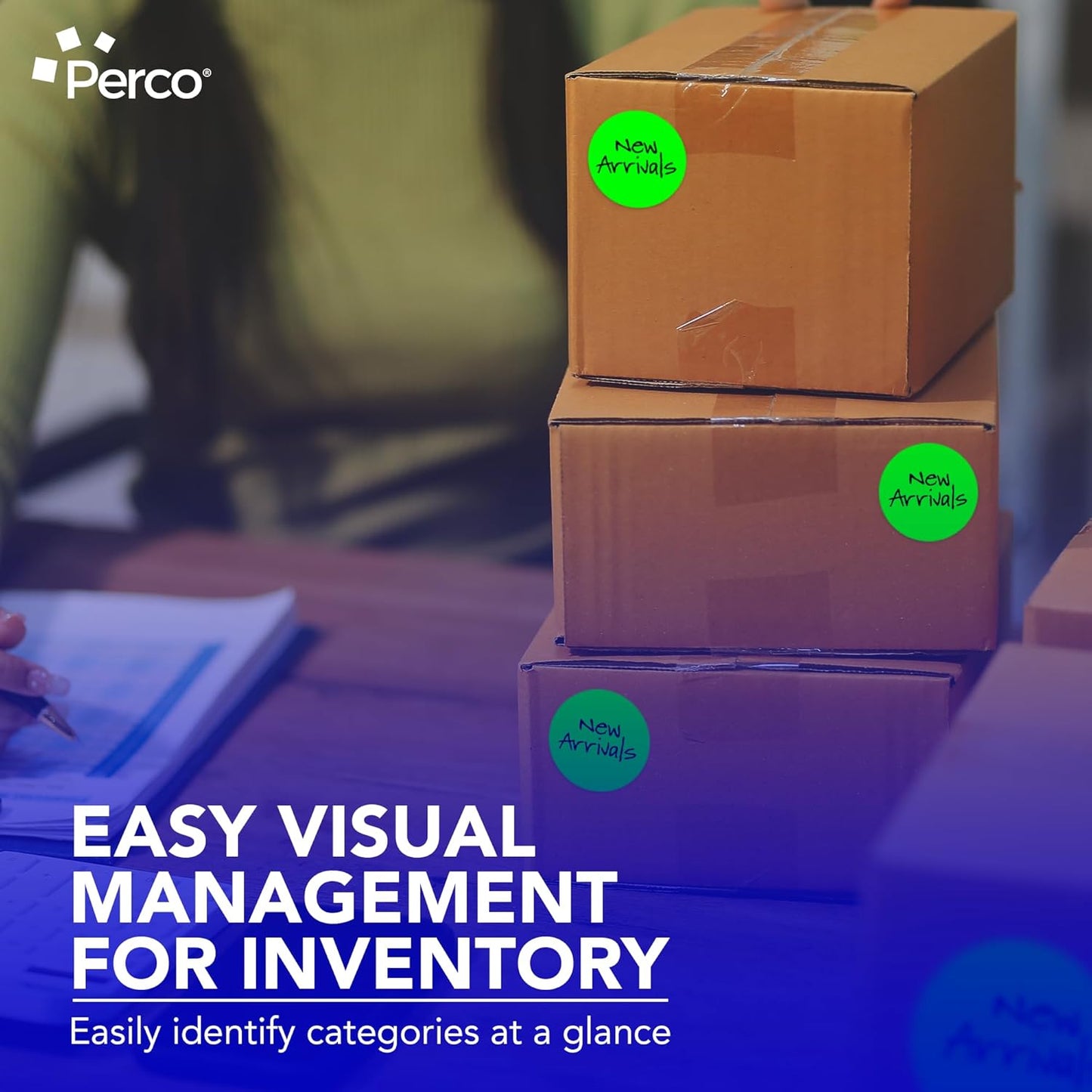 Perco Fluorescent Green 3-Inch Round Circle Dot Sticker Labels - Multi-Roll Pack (3 Rolls, 500 Labels Each) - Permanent Adhesive, Vibrant Colors, Strong Hold - Perforated for Easy Use - Made in USA