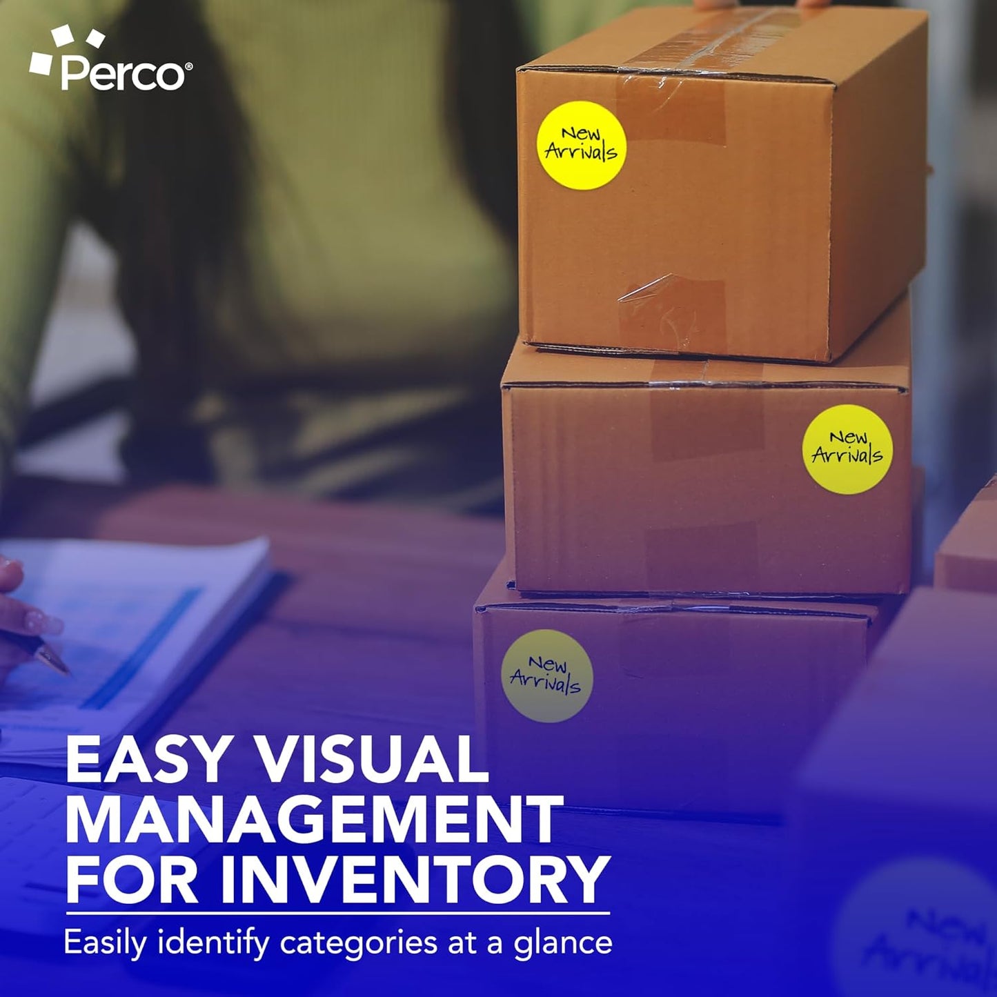 Perco Fluorescent Yellow 3-Inch Round Circle Dot Sticker Labels - Multi-Roll Pack (3 Rolls, 500 Labels Each) - Permanent Adhesive, Vibrant Colors, Strong Hold - Perforated for Easy Use - Made in USA