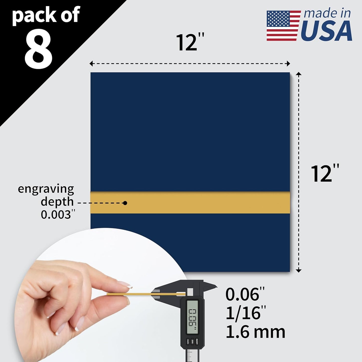 Trotec TroLase | 12"x12"x1/16", 8 Pcs | Navy Blue/Gold | 2 Ply | Modified Acrylic | Laser Engraving Double Color Plastic Sheet | Engraving Blanks for Laser, Saw, Guillotine | Made in USA