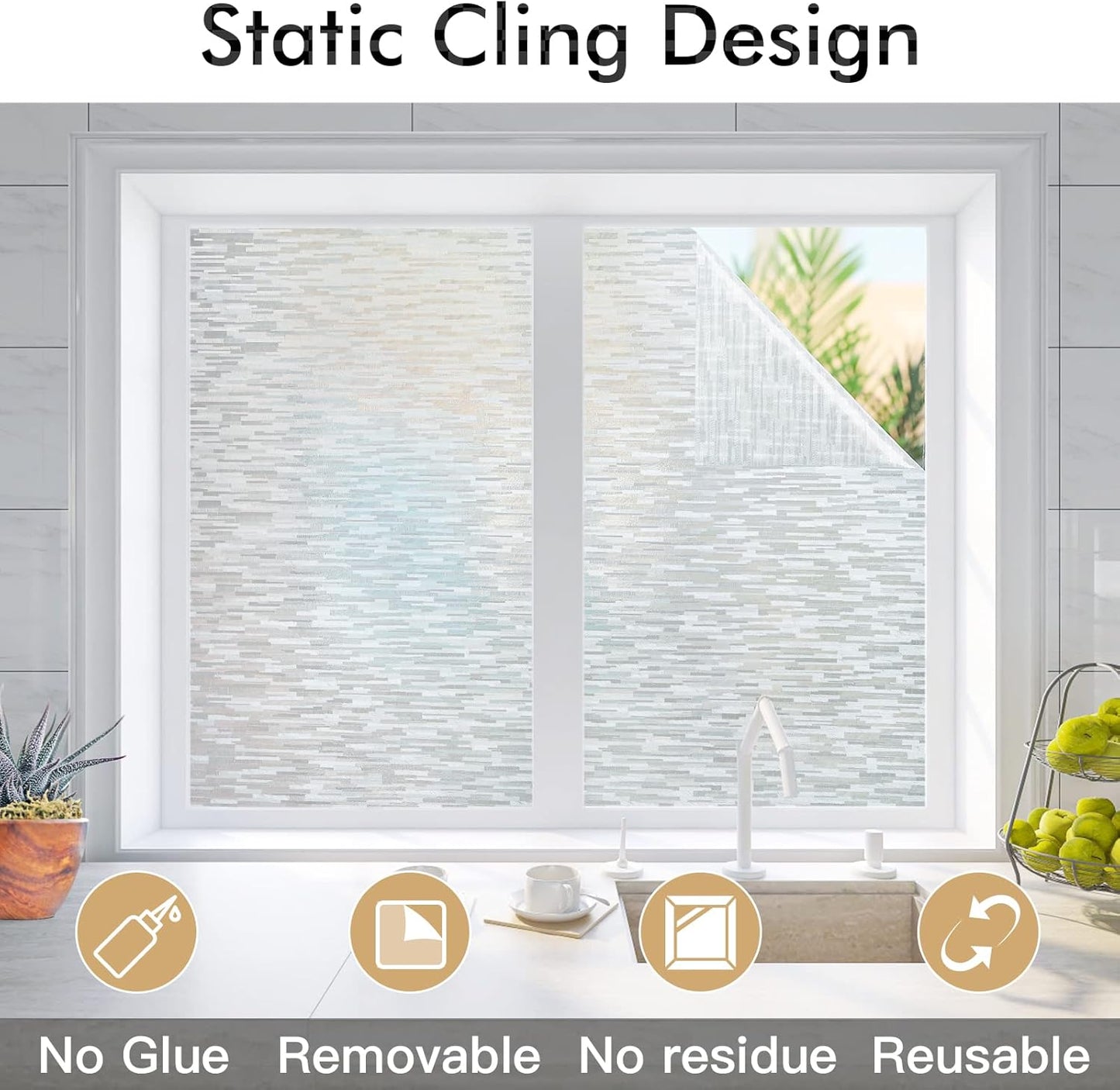 Haton Window Privacy Film, Frosted Glass Static Cling Sun Heat Blocking Window Clings, Frosting Opaque Coverings, Vinyl Removable Stickers Tint for Home Door Office, Non Adhesive 11.8" x 118.1"