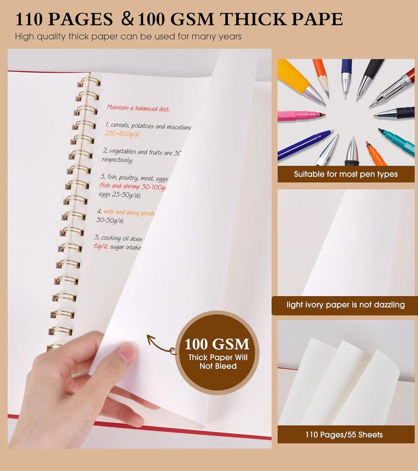 Blank Spiral Notebook Journal 8.5” x 11”, A4 Large Sketch Book for Women Men, 100 GSM Blank Paper Drawing Notebook, Plastic Hardcover Spiral Bound Sketchbook for Sketching Work School Writing, Red