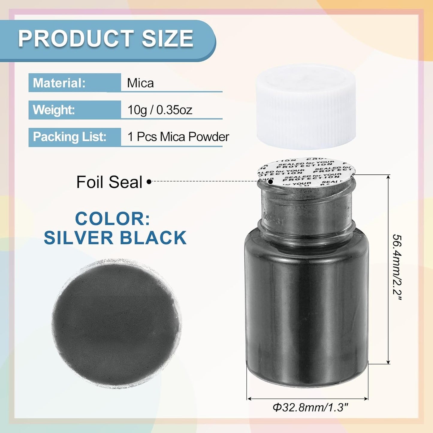 uxcell 10g/0.35oz Cosmetic Grade Mica Powder, 600 Mesh Mica Powder Natural Resin Epoxy Pigment Powders for Casting Resin, Candle Dye, DIY Nail Polish and Lip Gloss, Silver Black