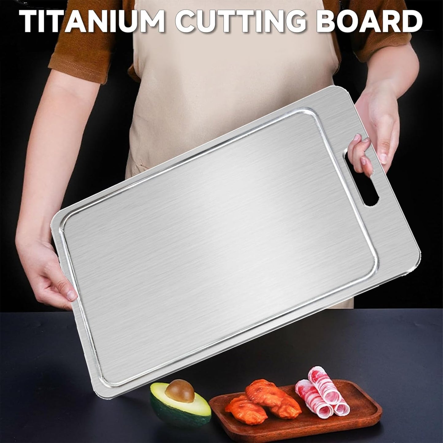 2025 New 100% Pure Titanium Cutting Board with Grooves, Double Sided Chopping Board, Meat, Fruit and Vegetable Cutting Board, Dishwasher Safe (10 * 14 IN)