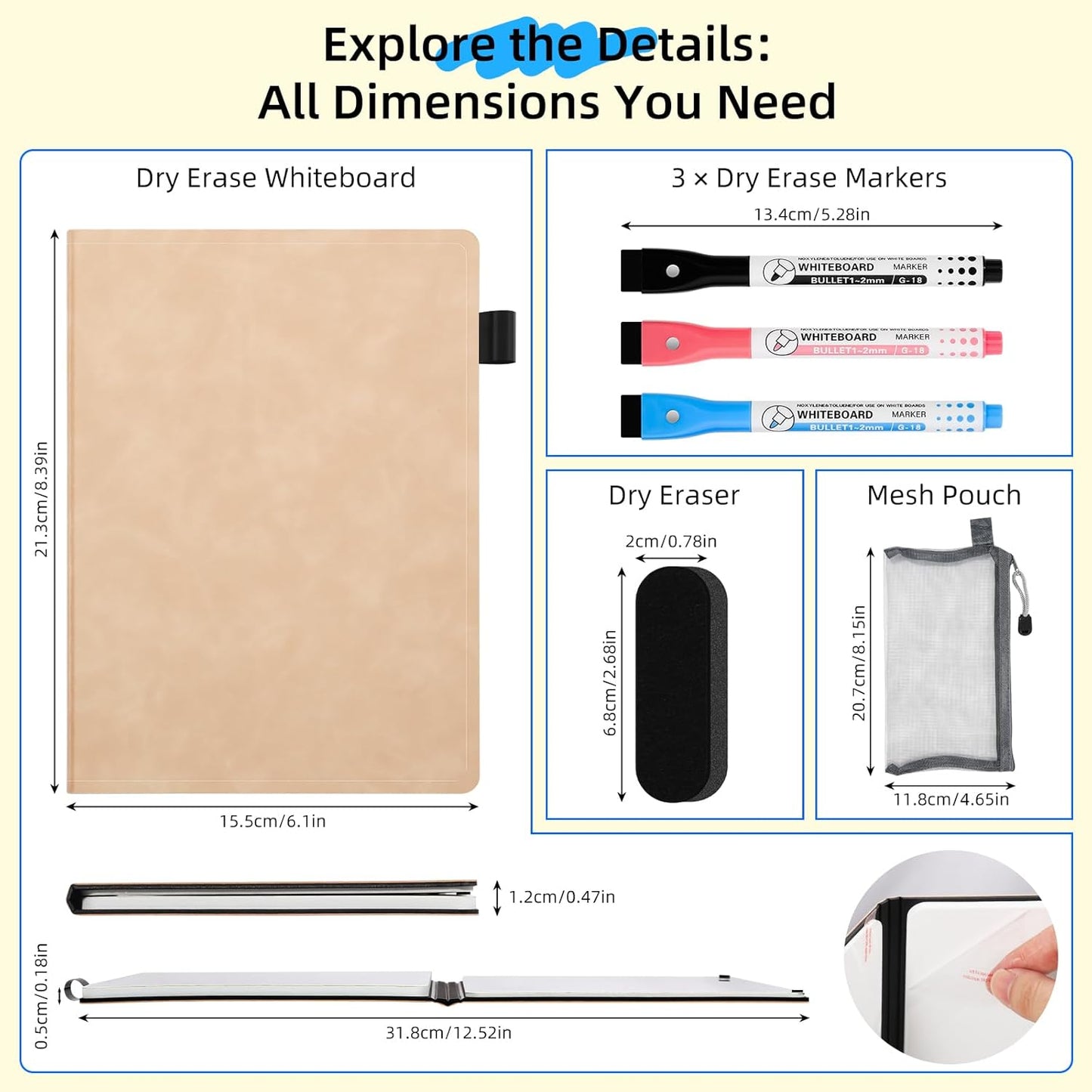 AGM Portable White Board Dry Erase Notebook, 8.4" x 6" Double Sided Folding Whiteboards with 3 Pens, Small Travel Dry Erase Board Skin-Friendly Material for Study, Meeting, Planning, Rose Pink