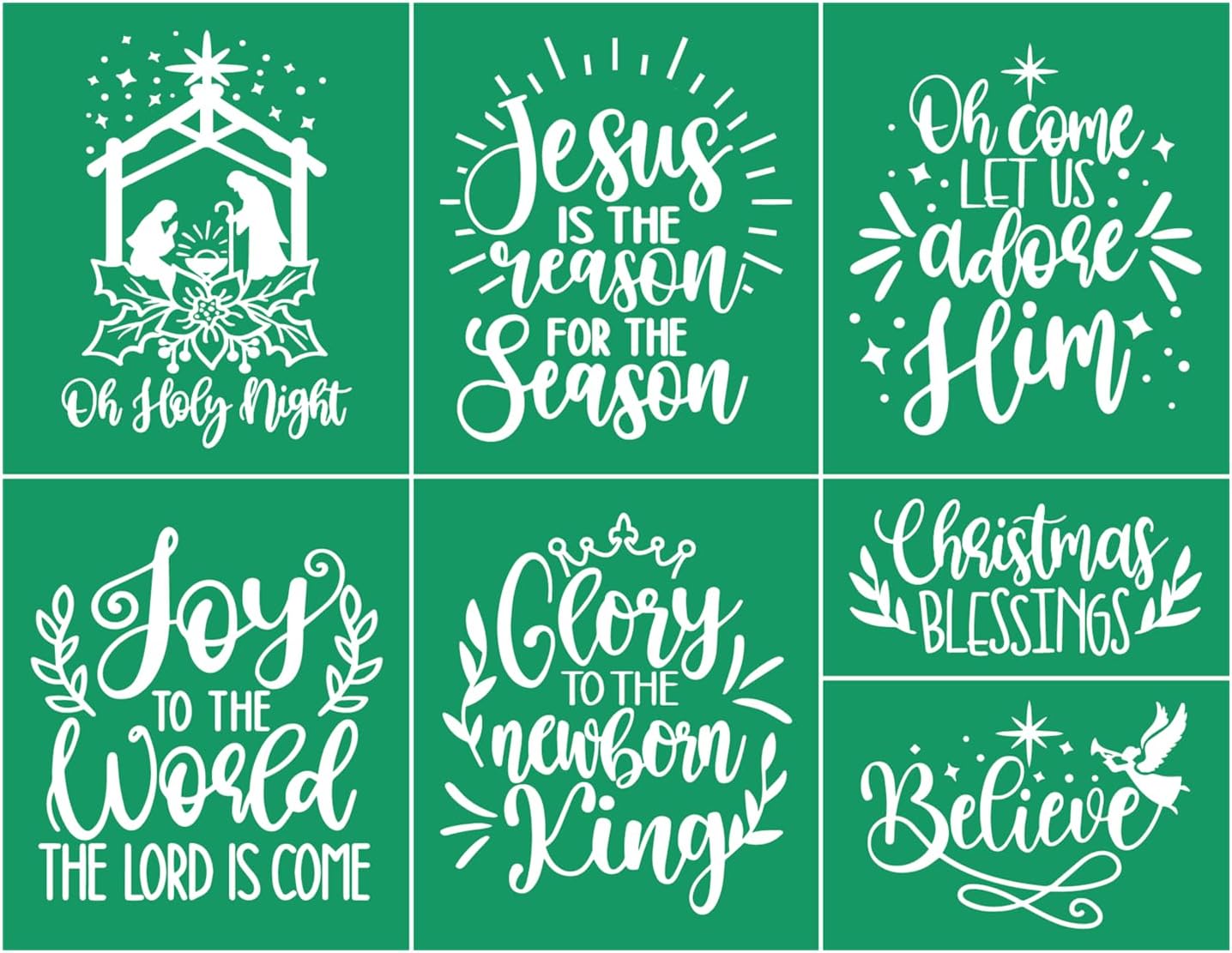JAJADO Holy Night Silk Screen Transfers Christmas Bless Self Adhesive Silk Screen Stencils Joy Xmas Screen Print Stencil for Painting on Wood, T-Shirt, Mug, DIY Holiday Xmas Home Decor