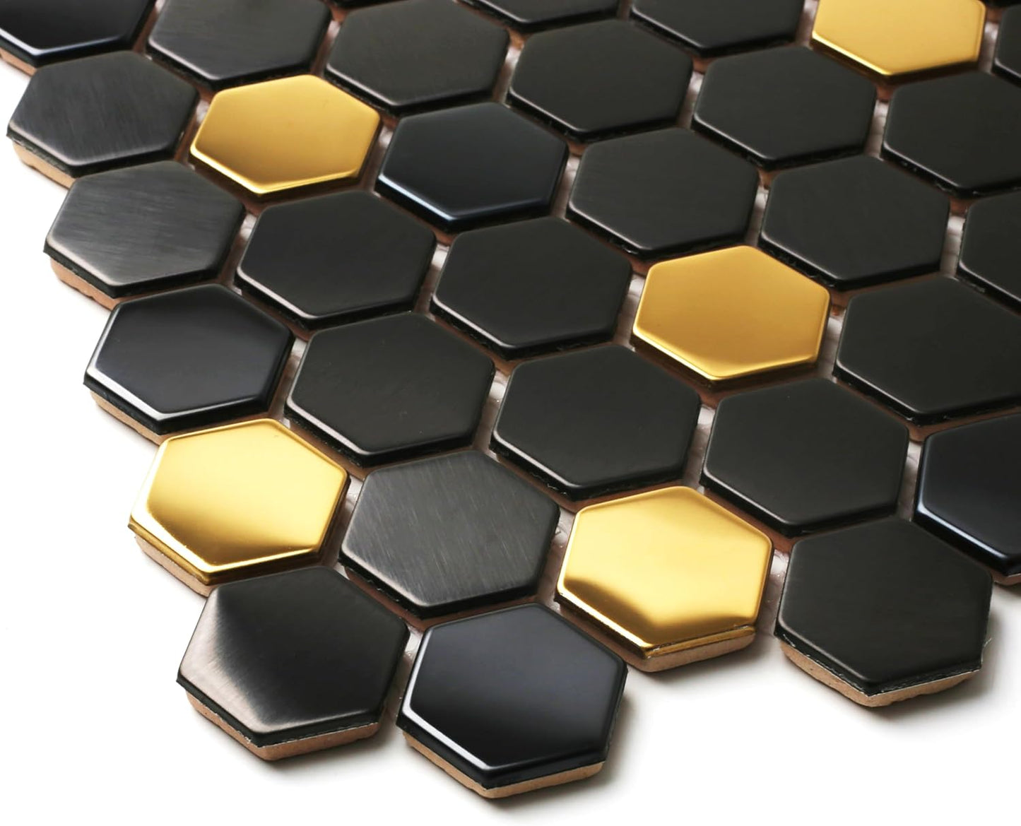 Blujellyfish Black and Gold Backsplash Wall Tiles Hexagon Mosaic Shower Floor Tile Kitchen Bathroom Tile (Box of 5 Sheets)