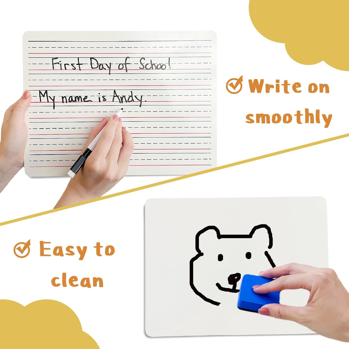 Small Dry Erase Lapboard Set - 6 Pack, 9 x 12 Inches Double Sided Personal White Boards with 6 Markers and 6 Dry Erasers - Perfect for Student, Teacher, Classroom, Office and Meeting