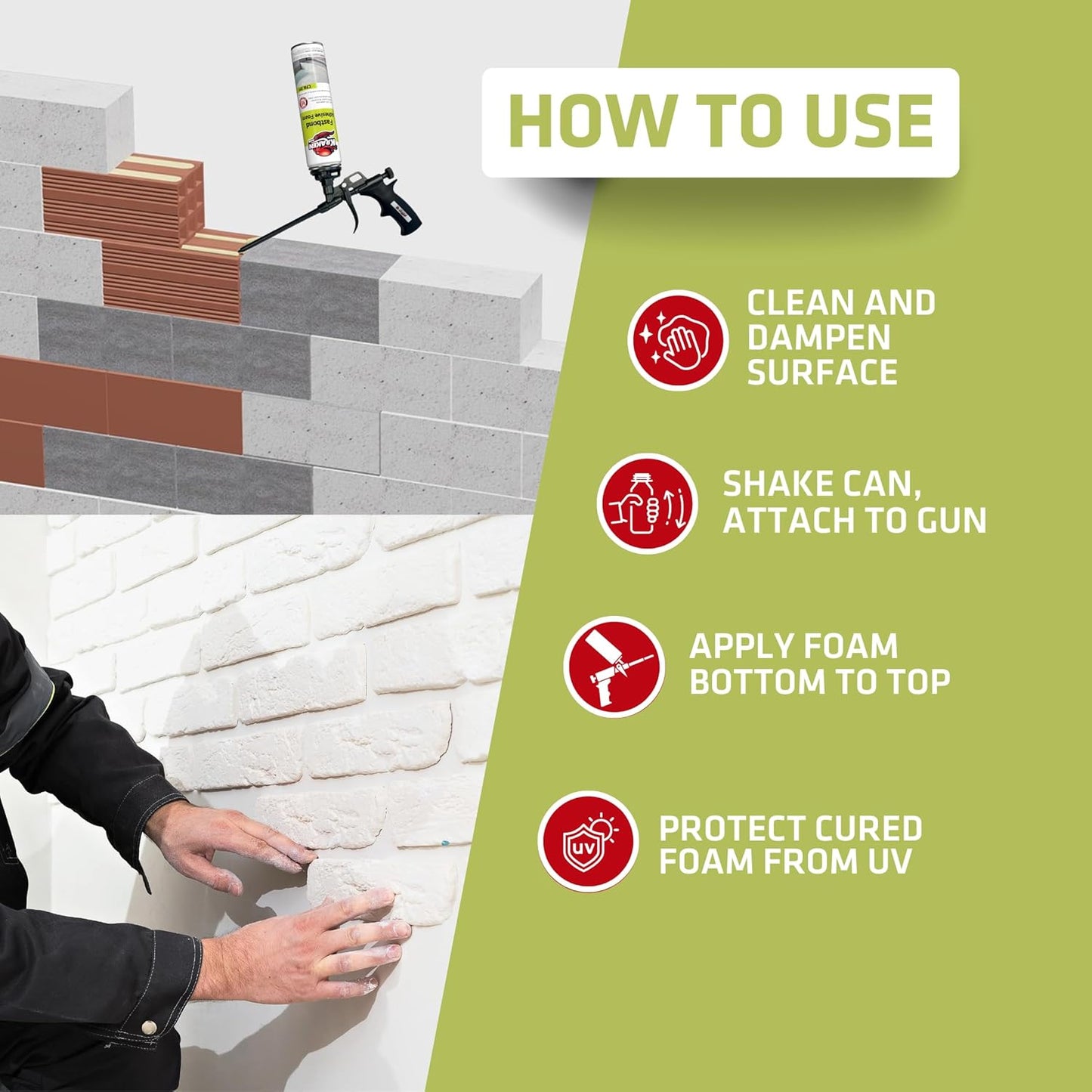 Kraken Bond Fastbond Spray Foam Adhesive (2x24oz.) - Heavy Duty Construction Adhesive for Insulation, Wall & Facade, Concrete, Stone, Subfloor, XPS & EPS Foam Board, Gun&Cleaner Included | 2 Pack