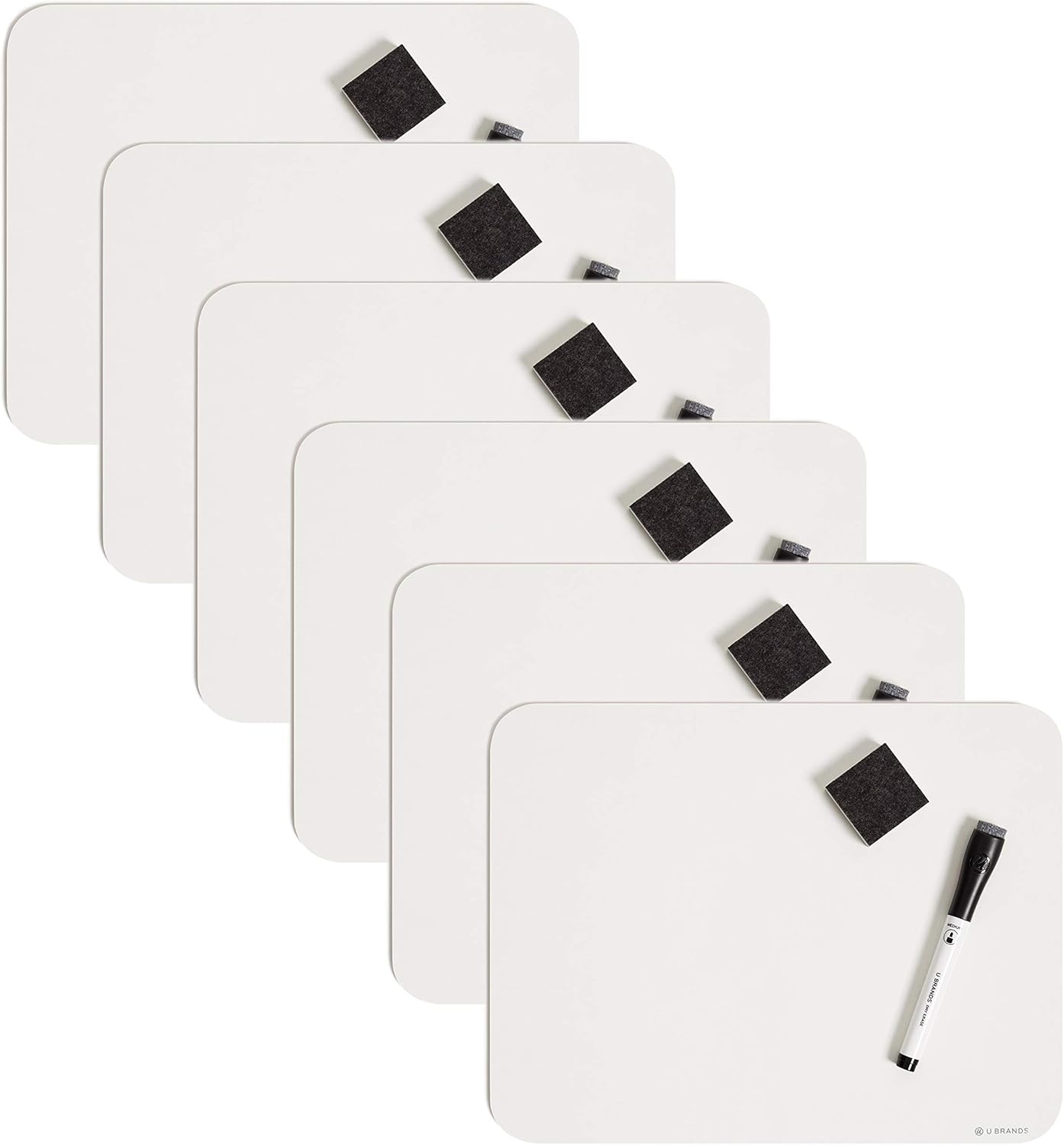 U Brands Dry Erase Lap Board Set, 12” x 9”, Small Whiteboard, Includes 6 Markers and 6 Erasers, 6 Count