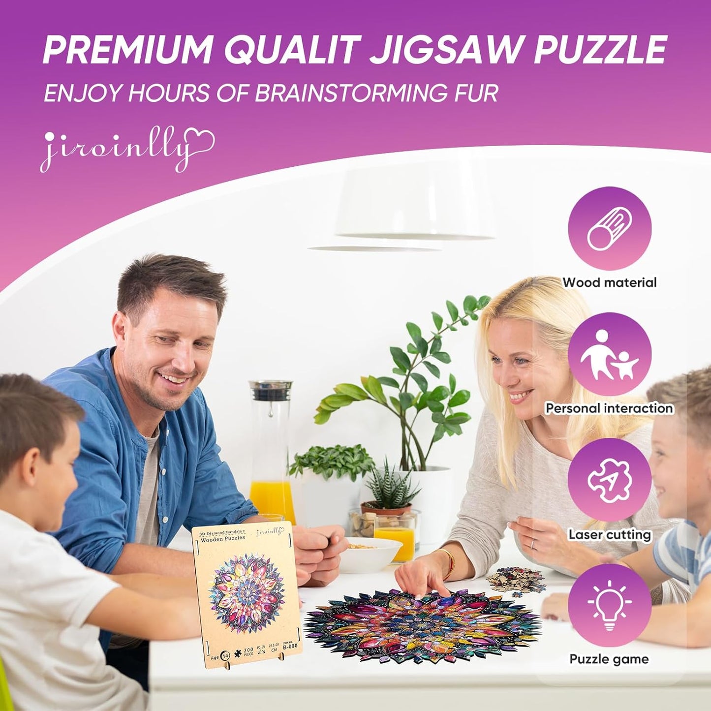 Wooden Jigsaw Puzzles 500 Pcs - Diamond Mandala Wooden Puzzles for Adults, Luxurious Shaped Wood Puzzle, Beautiful Package, Best Gift for Adults and Kids, Family Game, 16.7'' x 16.7''